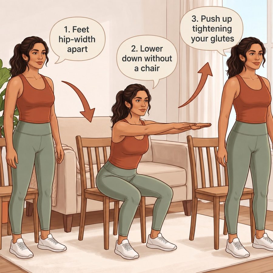 Chair-Assisted Squat technique page from the Light30 guide